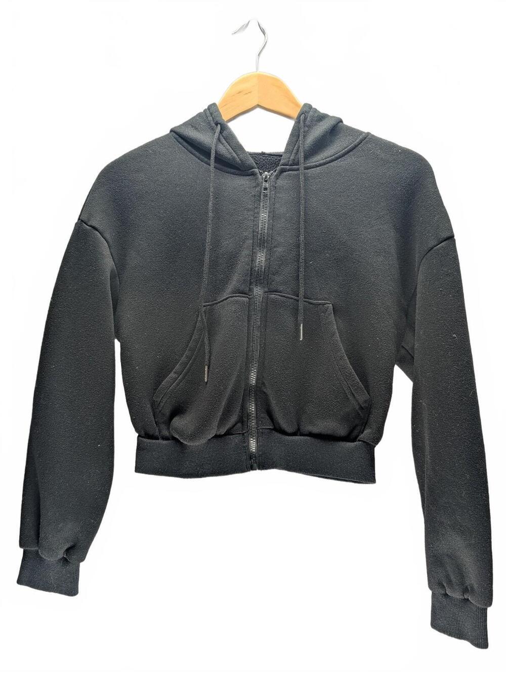 SHEIN Women's Black Cropped Zip-Up Hoodie Jacket XS